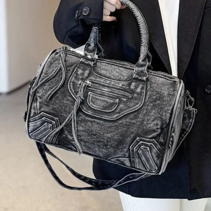Retro Washed Denim Tote Bag – Women's Designer City Shoulder Bag