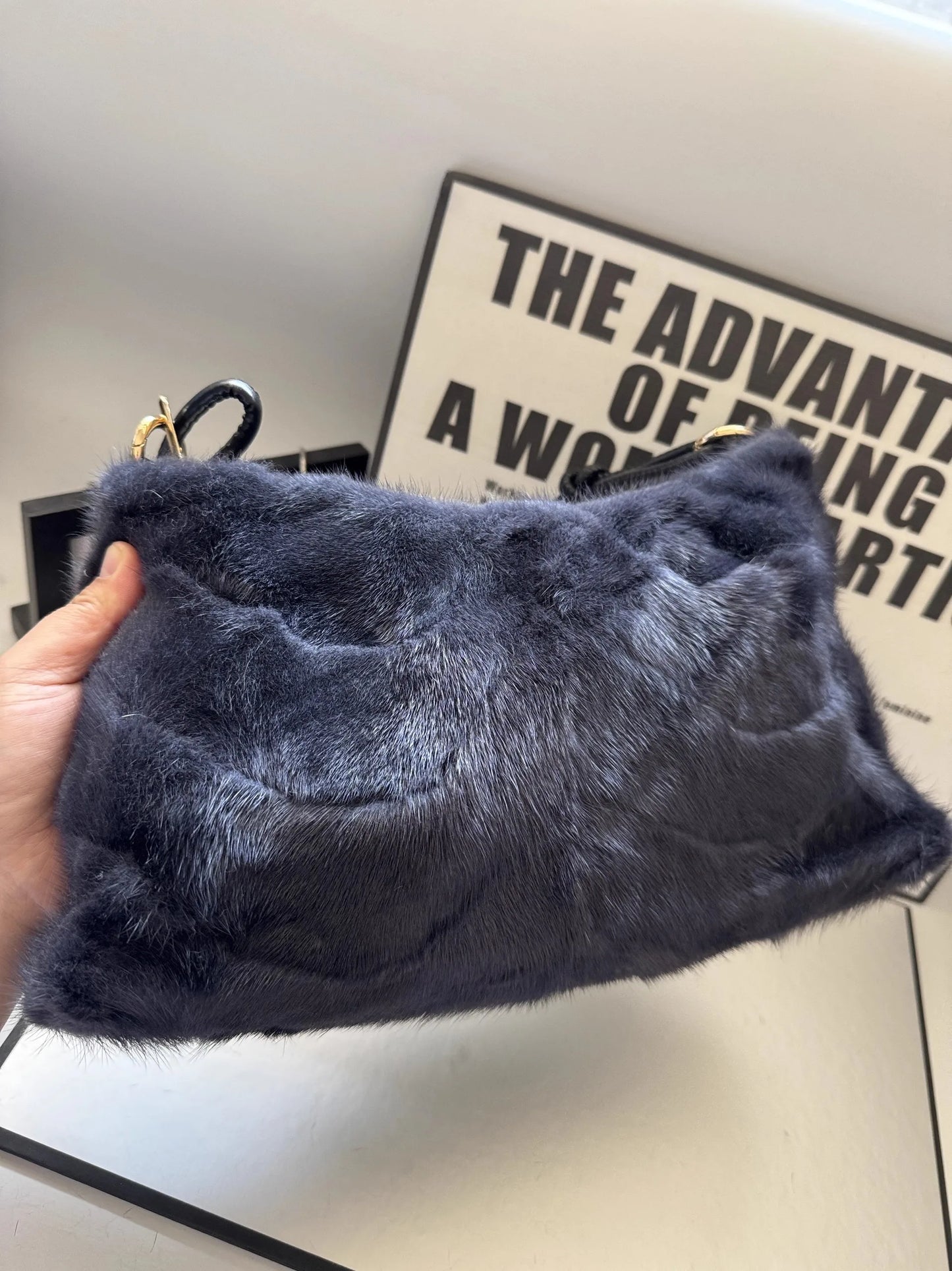 Mew Real Mink Fur Natural Cloud Winter Thick Bag Single Shoulder Women Fluffy Evening Ladies - Thick