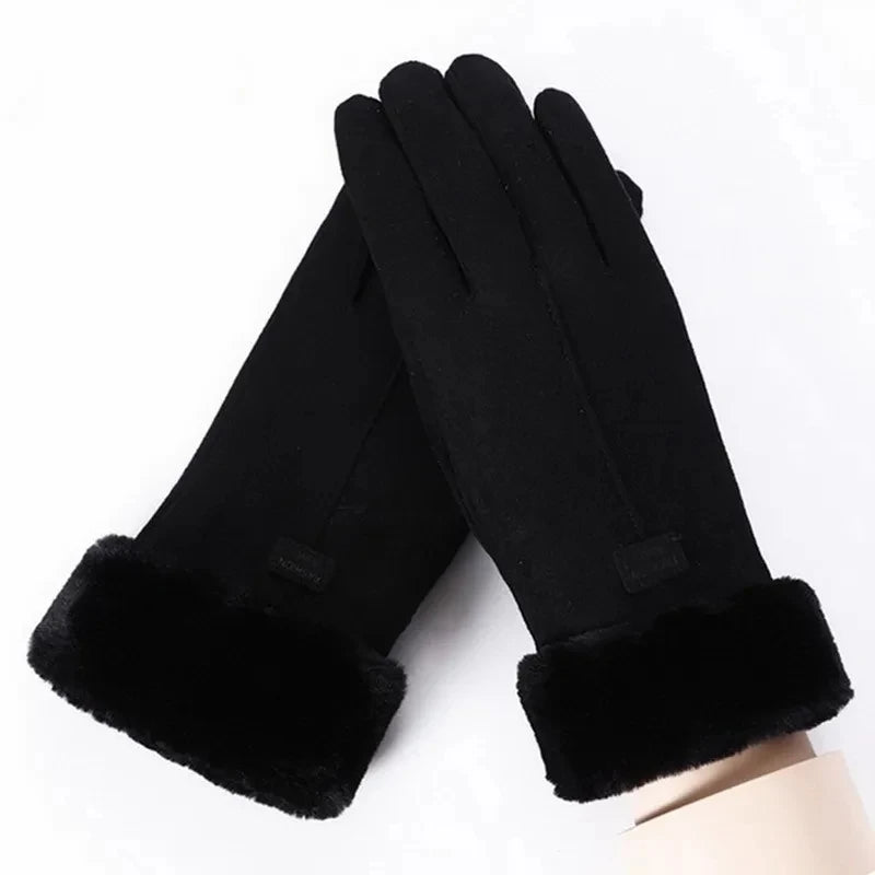 Women's Fuzzy Trim Winter Gloves – Touchscreen Warm Mittens