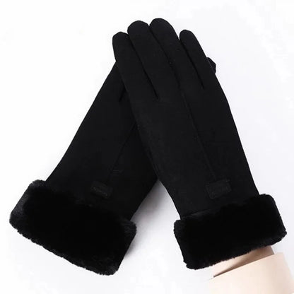 Women's Fuzzy Trim Winter Gloves – Touchscreen Warm Mittens