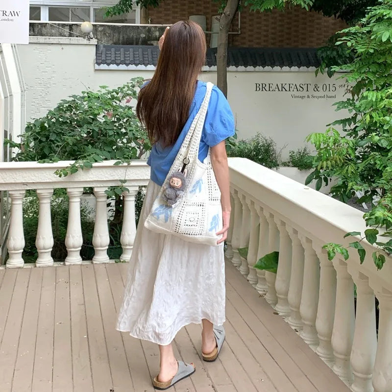 Knitted Hollow Crochet Tote Bag – Women's Beach & Shoulder Bag