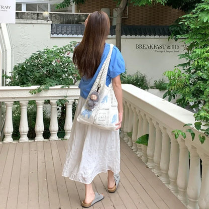 Knitted Hollow Crochet Tote Bag – Women's Beach & Shoulder Bag