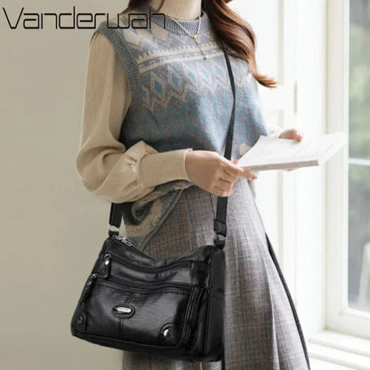 Women's Leather Shoulder Bag – Large Capacity Multi-Pocket Crossbody