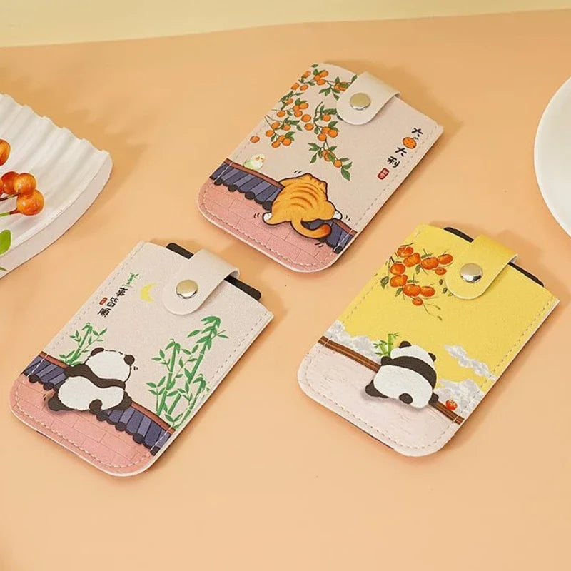 RFID Blocking Mini Card Wallet with Pull-Out Slot & Chinese Art Print
