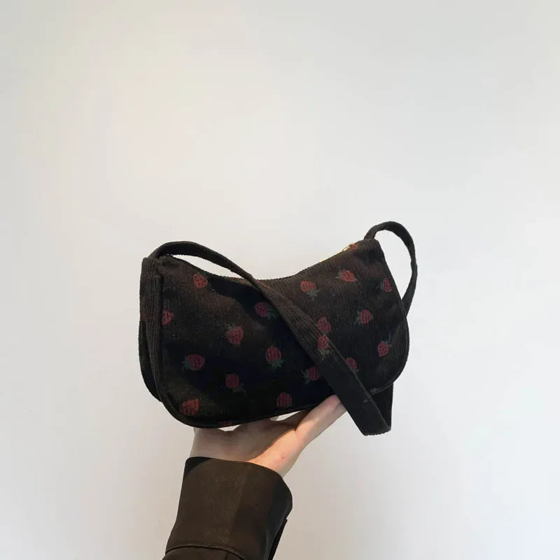 Corduroy Small Fresh Strawberry Crossbody Bag Chain Niche Pillow Casual Versatile Commuter Underarm