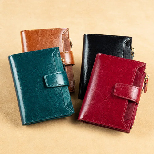 RFID Blocking Genuine Leather Women's Wallet – Zip Coin & Multi-Card Organizer