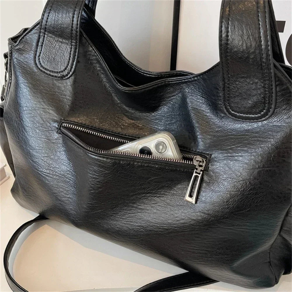 Women's PU Leather Shoulder Bag with Zipper Pockets