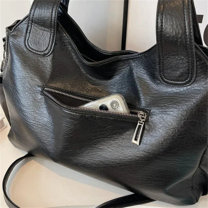 Women's PU Leather Shoulder Bag with Zipper Pockets