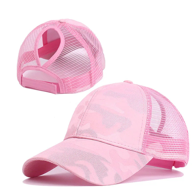 Ponytail Baseball Cap for Women – Mesh Breathable Snapback Sun Hat