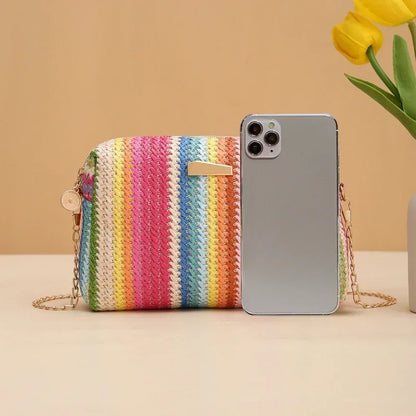 Straw Woven Crossbody Bag Women Summer Beach Chain Shoulder Purse