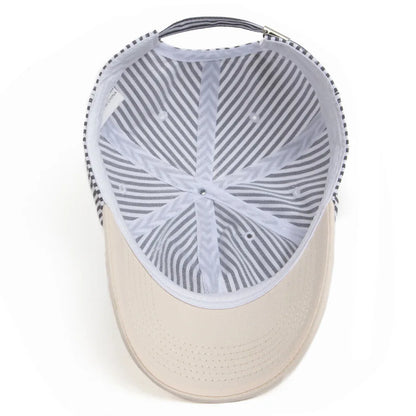 Striped Dad Hat – Soft Cotton Baseball Cap with Beige Brim