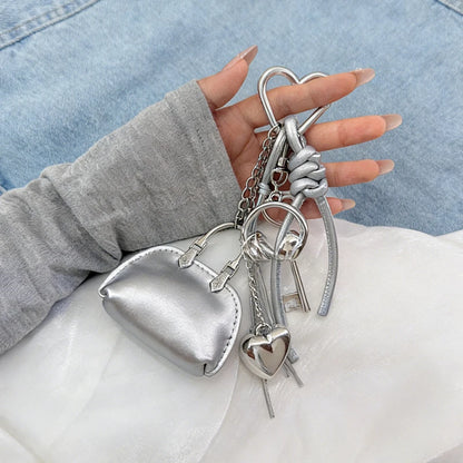 Heart Keychain Bag Charm with Mini PU Leather Purse Pendant