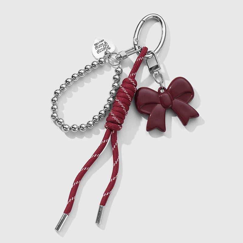 Bow Charm Keychain with Beaded Rope & Bag Pendant