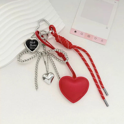 Heart Bow Keychain with Beaded Chain & Leather Pendant