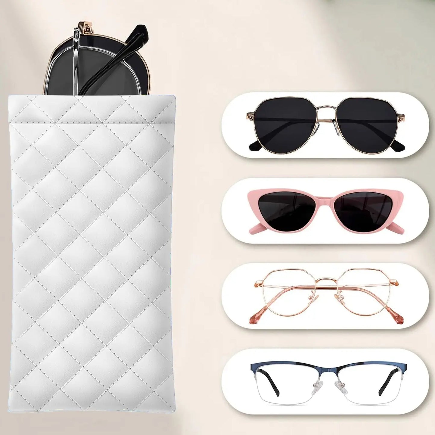 Soft PU Leather Glasses Case – Quilted Sunglasses Pouch