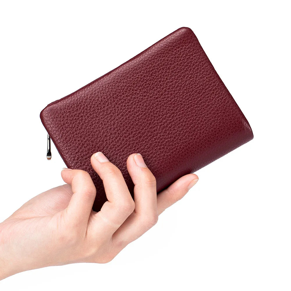Genuine Cowhide Leather Trifold Wallet with Zipper Coin Pocket