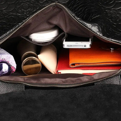 Floral Embossed Genuine Leather Women's Handbag – Shoulder Bag