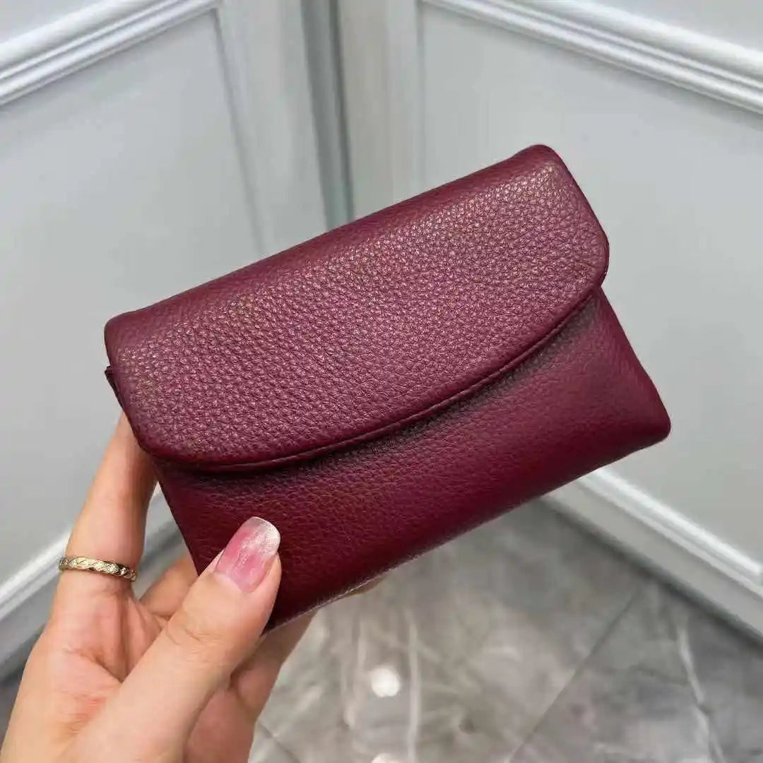 Women's Genuine Cowhide Leather Trifold Wallet with Zipper Coin Pocket
