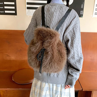Fluffy Plush Women's Backpack – Soft Furry Mini Shoulder Bag