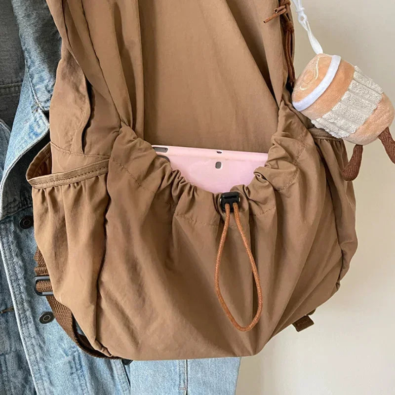Large Capacity Women's Casual Backpack – Korean Pleated Cloth School Bag
