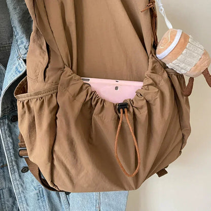 Large Capacity Women's Casual Backpack – Korean Pleated Cloth School Bag