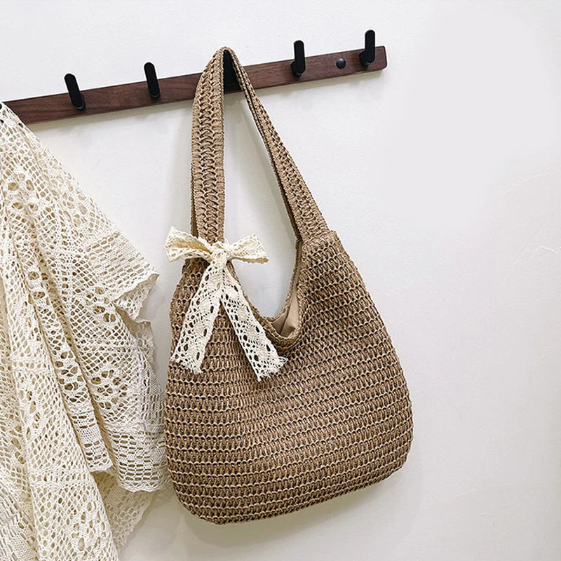 Paper Straw Woven Hobo Bag – Large Capacity Shoulder Tote for Women