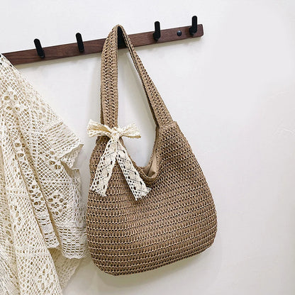 Paper Straw Woven Hobo Bag – Large Capacity Shoulder Tote for Women