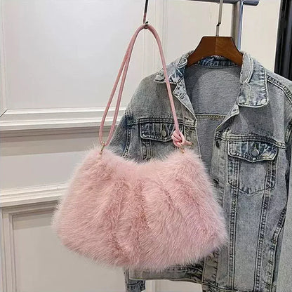 Faux Rabbit Fur Plush Shoulder Bag – Women's Luxury Tote