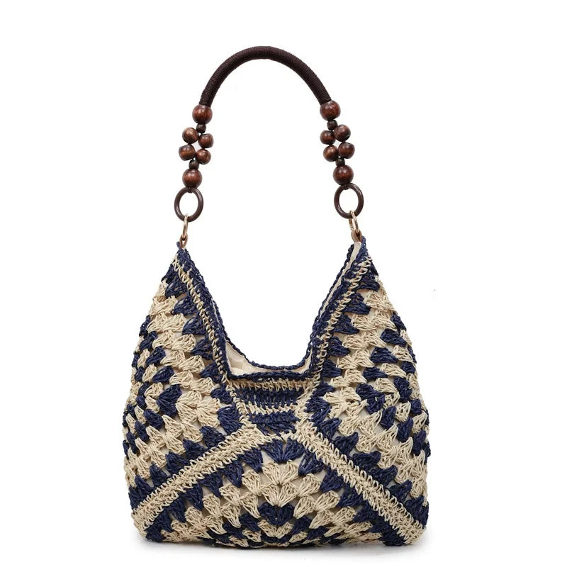 Color Block Straw Woven Shoulder Bag – Beach Tote