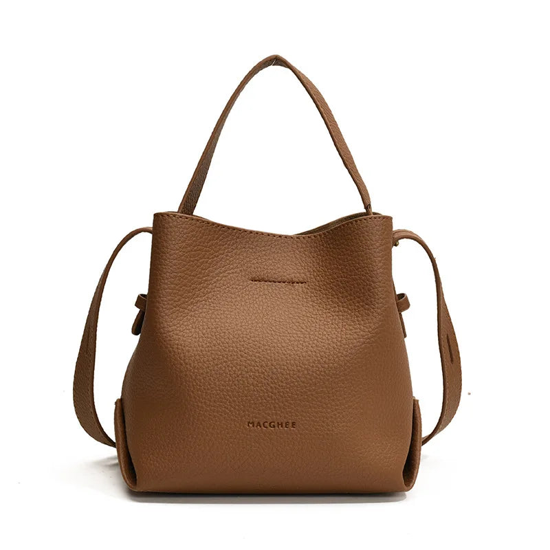 PU Leather Bucket Bag Women Shoulder Crossbody Handbag