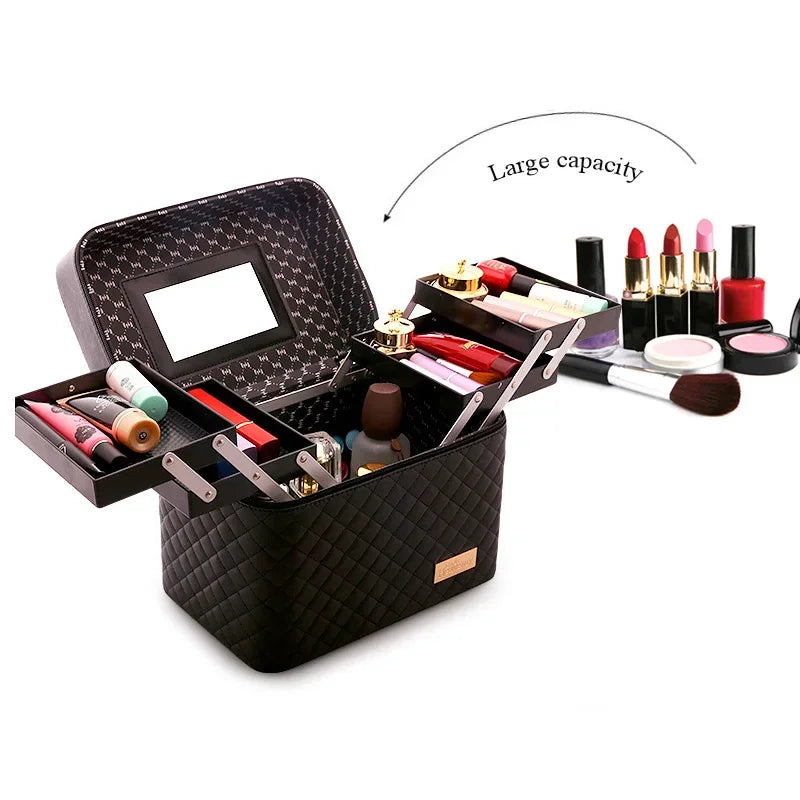Large Capacity Professional Makeup Organizer Case – Multilayer Cosmetic Travel Bag