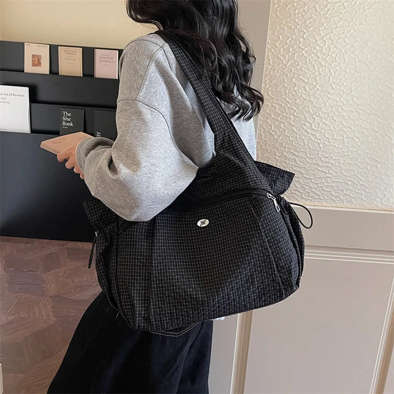 Fashionable Texture Simple Shoulder Bags Lightweight Large Capacity Plaid Storage Crossbody Handle