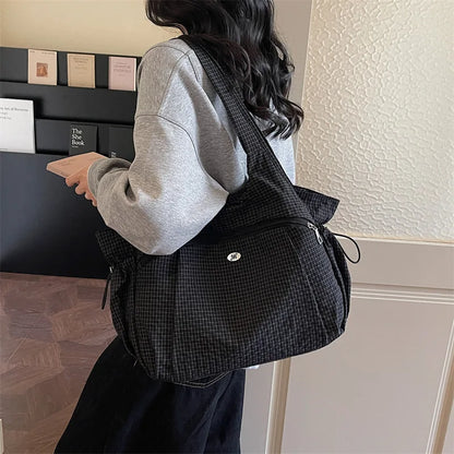 Fashionable Texture Simple Shoulder Bags Lightweight Large Capacity Plaid Storage Crossbody Handle