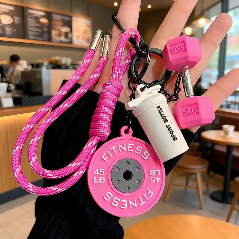 Gym Fitness Keychain Set – Mini Dumbbell & Weight Plate Pendant