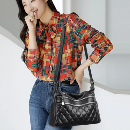 Quilted Leather Crossbody Bag for Women – Large Capacity Shoulder Bag