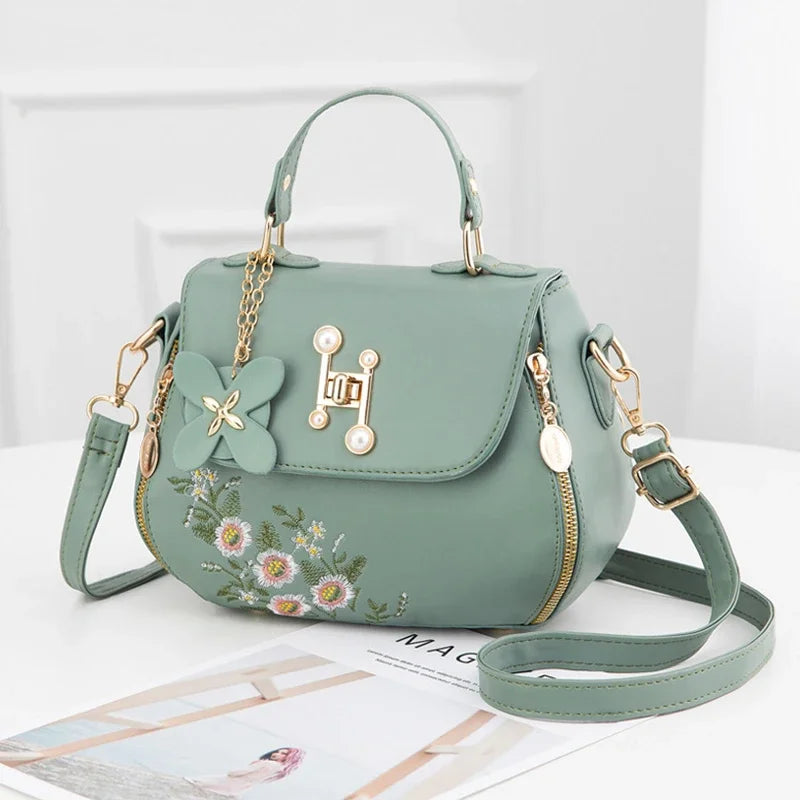 Embroidered Floral Crossbody Handbag for Women – PU Leather Shoulder Bag