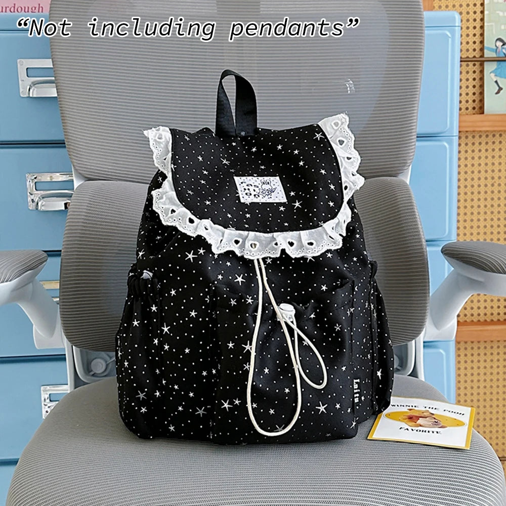 Cute Lace Drawstring Backpack for Women – Lightweight Niche Style