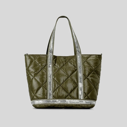Luxury Rhinestone Puffer Tote Bag Lingge Quilted Large Padded Women Handbags Casual Nylon Shoulder