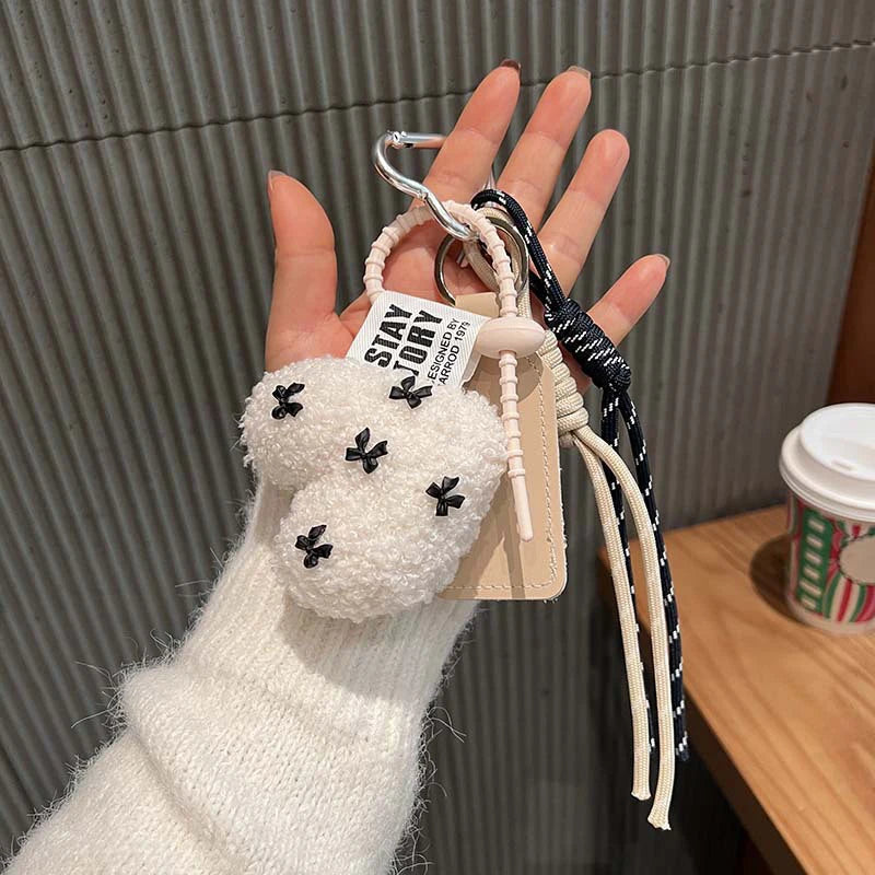 Plush Heart Keychain with Braided Rope – Cute Fluffy Pendant