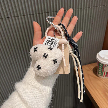 Plush Heart Keychain with Braided Rope – Cute Fluffy Pendant