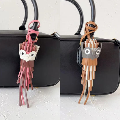 Leather Owl Keychain – Handcrafted Bag Charm Pendant
