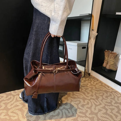 Leather Hobo Handbag – Slouchy Shoulder Tote Bag for Women