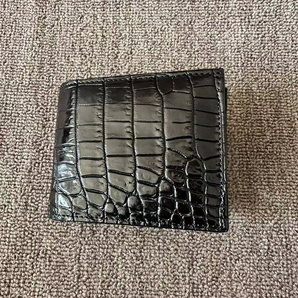 Genuine Leather Crocodile-Embossed Card Holder Wallet