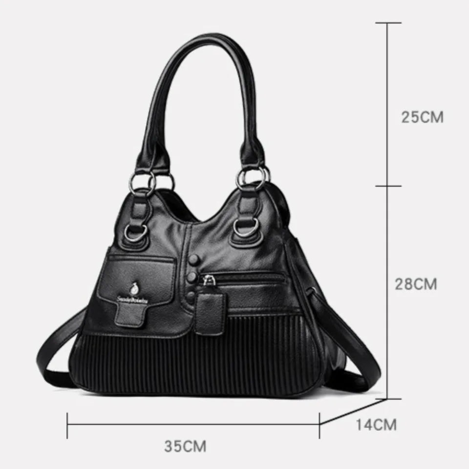 Vegan Leather Tote Handbag with Multi-Pocket & Crossbody Strap
