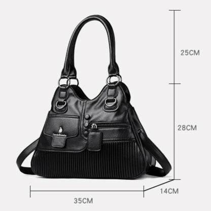 Vegan Leather Tote Handbag with Multi-Pocket & Crossbody Strap