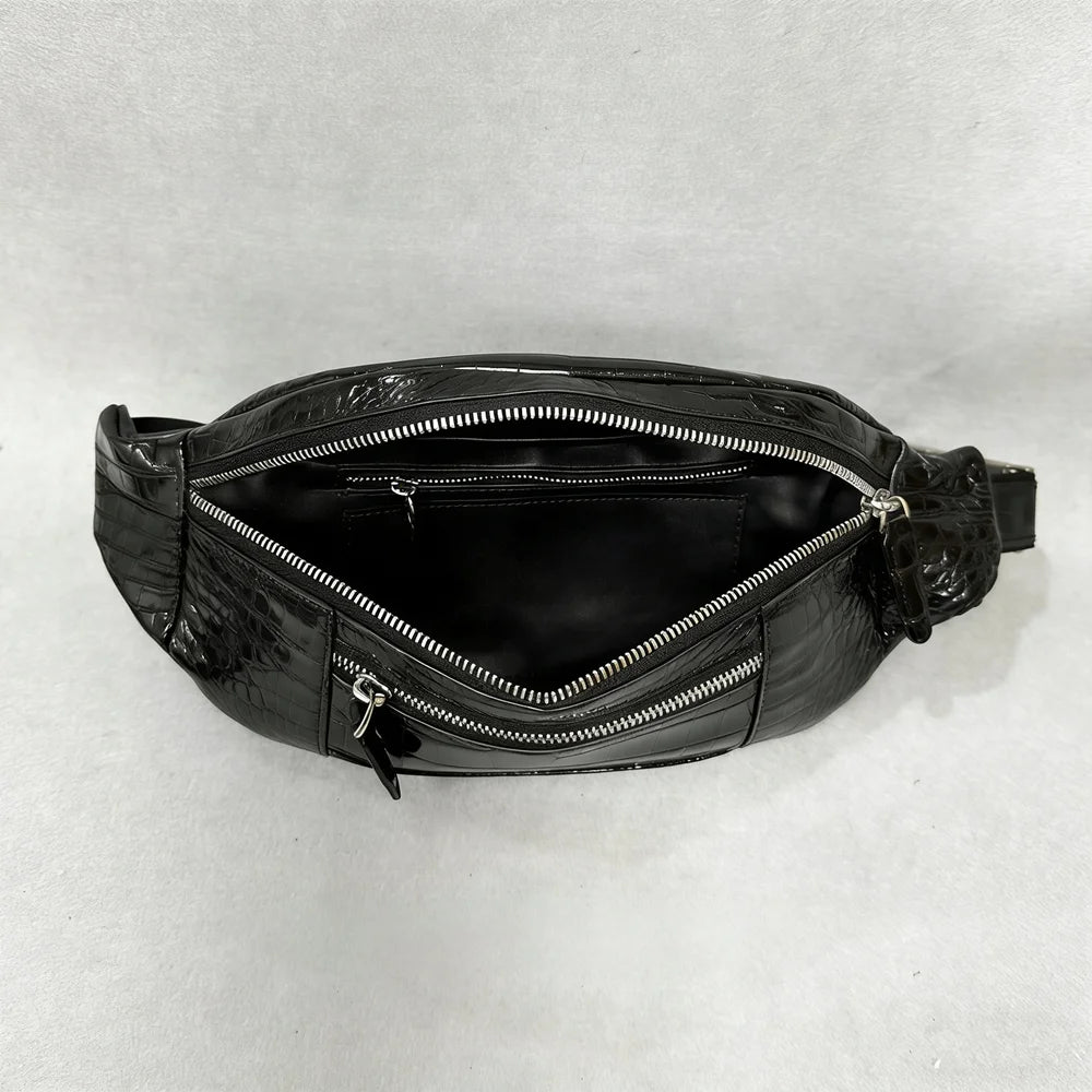 Crocodile Leather Belt Bag – Crossbody Fanny Pack for Outdoor & Sports