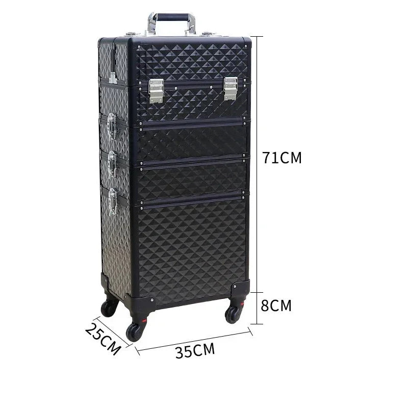 Professional Rolling Makeup Trolley Case 4-Layer with Wheels