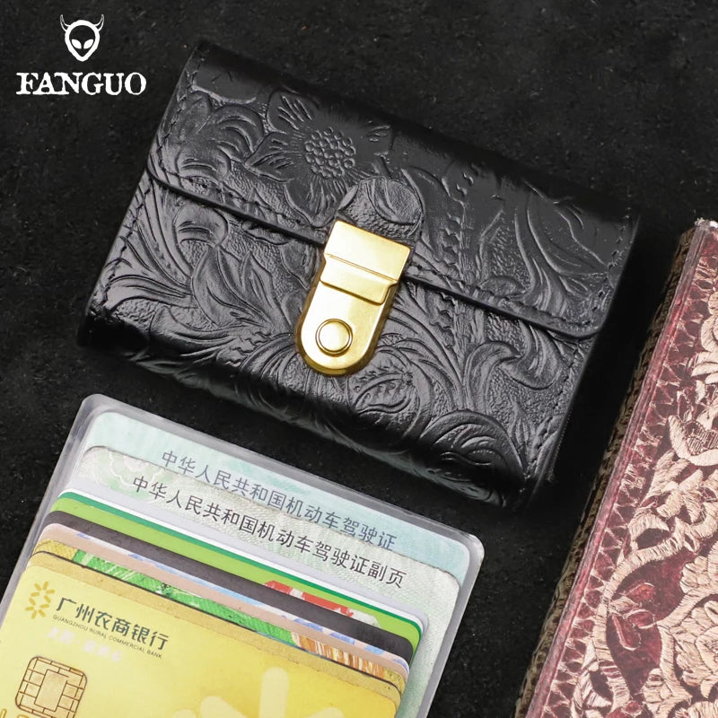 Genuine Leather Floral Embossed Wallet – Multi-Slot Card Holder