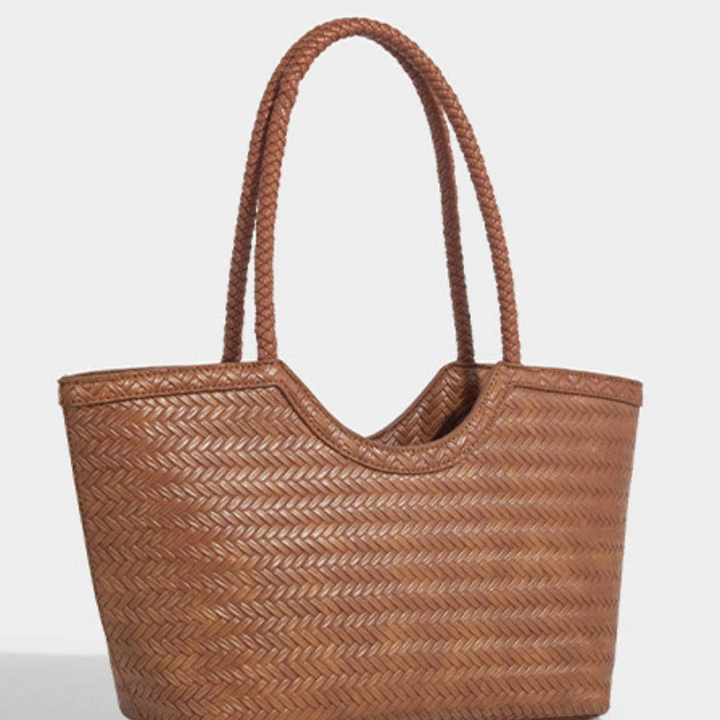 Woven Leather Tote Bag – Large Capacity Women's Shoulder Bag