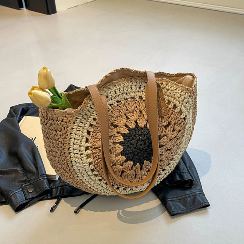 Handmade Straw Woven Tote Bag – Large Capacity Beach Shoulder Bag